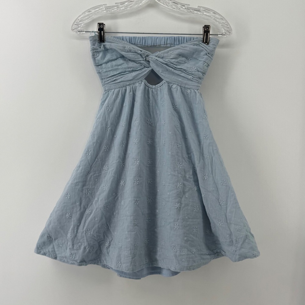 Cotton Candy LA Blue Floral Eyelet Strapless Cutout Mini Dress XS